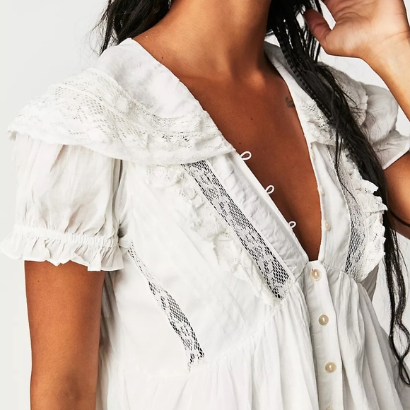 White babydoll sunkissed white lace accent boho mini dress - Picture 3 of 9